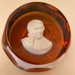 CRISTAL D'ALBRET Golda Meir Faceted Sulfide Paperweight French